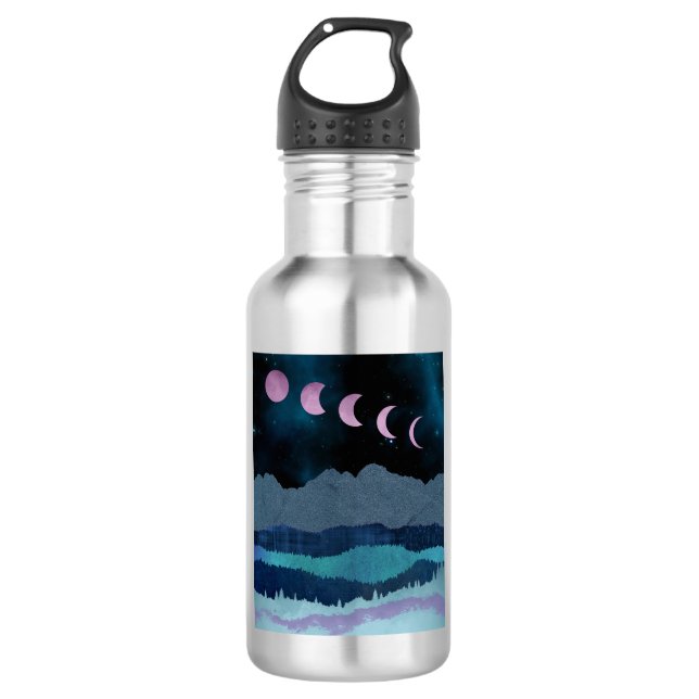 Botella De Agua Fases de la Luna Rosa Paisaje (Anverso)