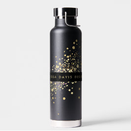 Botella De Agua Faux Gold Confetti sobre negro personalizado