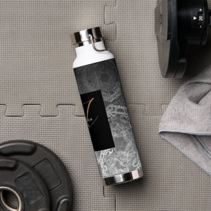 Botella De Agua Faux Ornamental Silver y Black Gold Monogramado