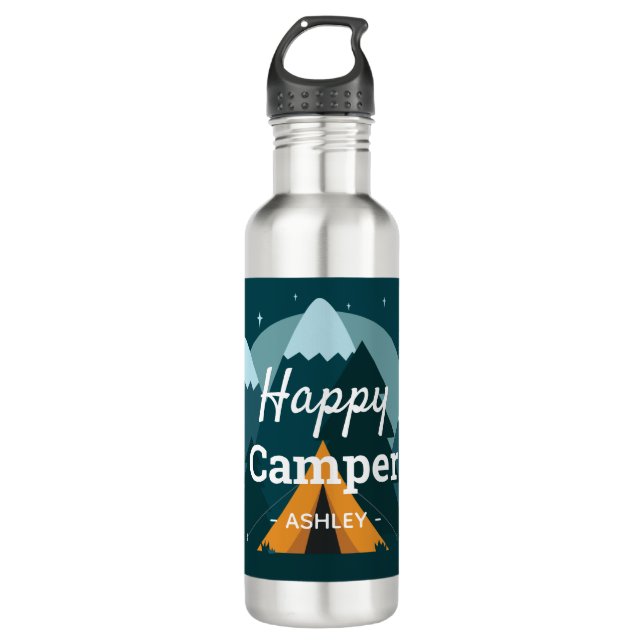 Botella De Agua Felices carpas de camper y montañas personalizadas (Anverso)