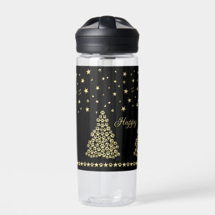 Botella De Agua Felices Pawlidays, árbol de navidad Gold brillante
