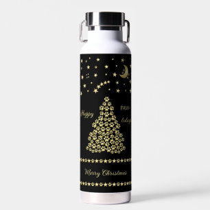 Botella De Agua Felices Pawlidays, árbol de navidad Gold brillante