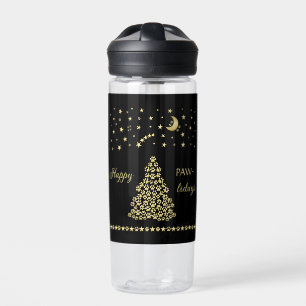 Botella De Agua Felices Pawlidays, árbol de navidad Gold brillante