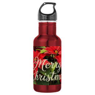 Botella De Agua Feliciz Navidad Flores Rojas de Pascua