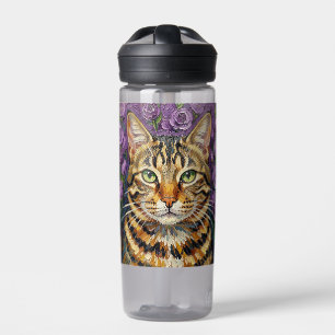 Botella De Agua Feline & Floral Arte de gato personalizado artís
