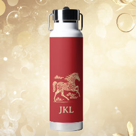 Botella De Agua Feliz Año Nuevo Chino del Caballo Elegante Dorado