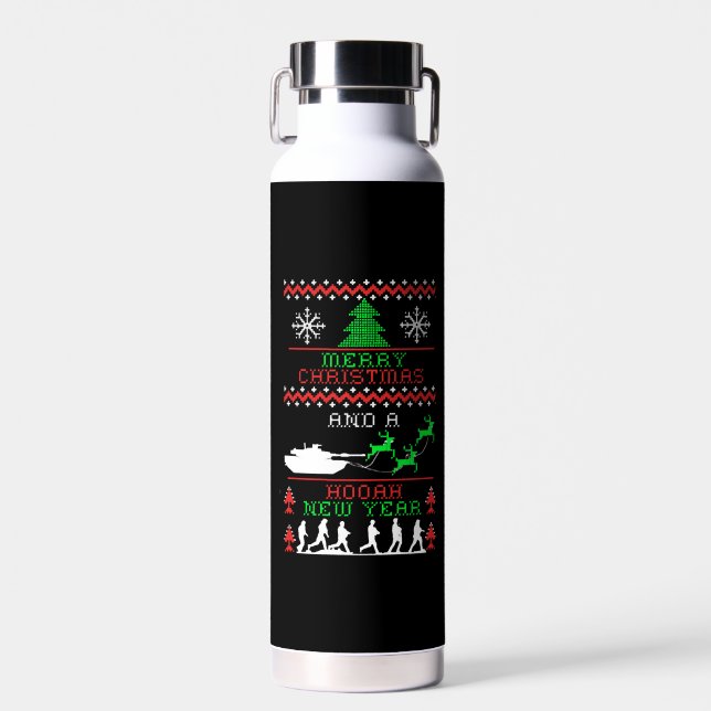 Botella De Agua Feliz Año Nuevo del Ejército de Navidad (Delantero)