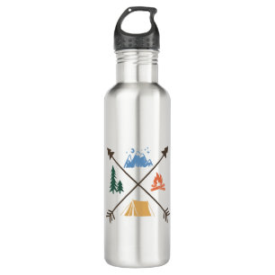 Botella De Agua Feliz camper, fuego, bosques, montaña y tiendas de