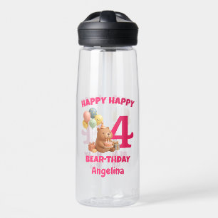 Botella De Agua FELIZ CUMPLE-OURSOS Oso de peluche 4º Cumpleaños