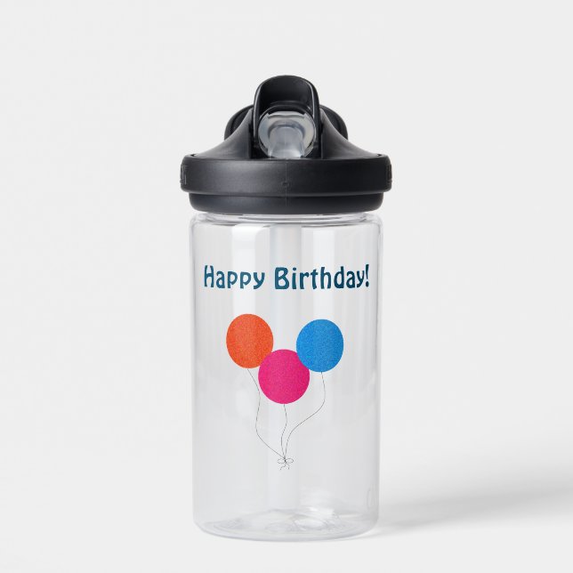 Botella De Agua Feliz cumpleaños, Personalizado de los globos colo (Delante)
