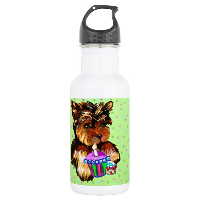 BOTELLA DE AGUA FELIZ CUMPLEAÑOS YORKIE POO (Anverso)
