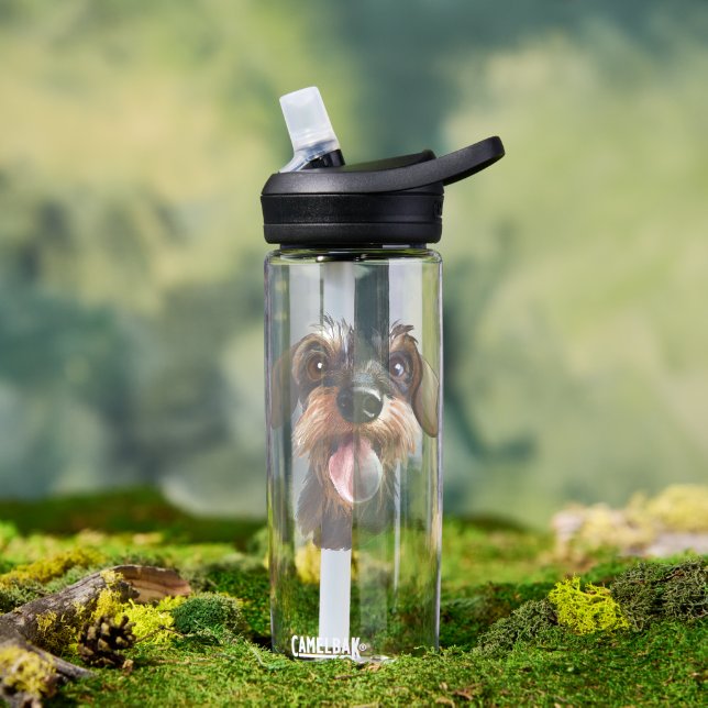 Botella De Agua Feliz Dachshund de cabello alámbrico (Exterior)