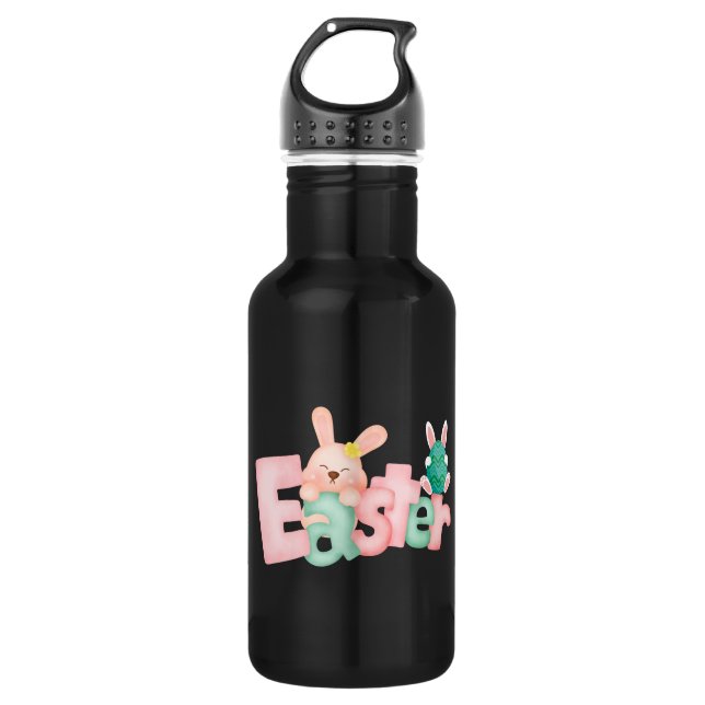 Botella De Agua Feliz deseo de Pascua - Graciosos besos conejitos (Anverso)