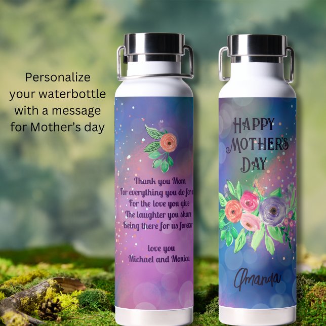 Botella De Agua Feliz Día de la Madre Floral Bokeh (Happy Mother's day Floral Bokeh Water Bottle)