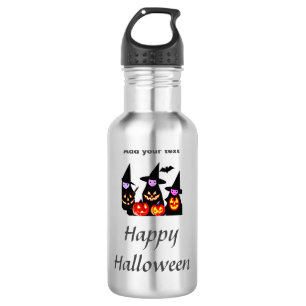 Botella De Agua Feliz Halloween agregar texto brujas calabaza lant