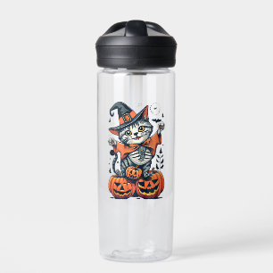 Botella De Agua Feliz Halloween Bruja Gato