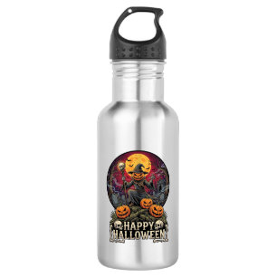 Botella De Agua Feliz Halloween Calabaza Brujo Cementerio Luna Lle