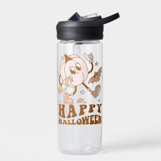 Botella De Agua Feliz Halloween| Calabaza de punto de Polka retro (Izquierdo)