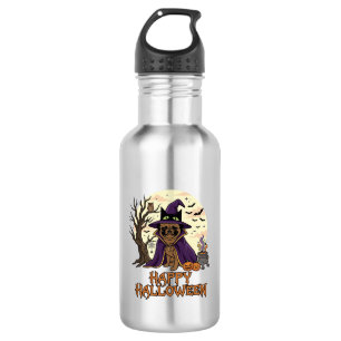 Botella De Agua Feliz Halloween Pug Sombrero de Bruja Caldero Cala