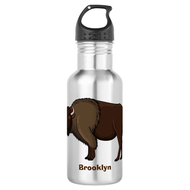 Botella De Agua Feliz ilustracion de búfalo de bisonte americano (Anverso)