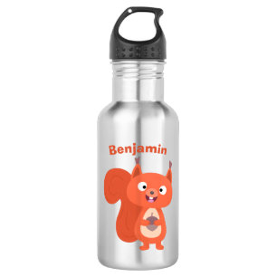 Botella De Agua Feliz ilustracion de personalizado de ardilla roja