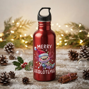 Botella De Agua Feliz Navidad Ajolote Luces Arbol de Ajolote