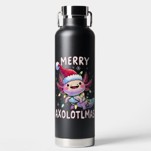 Botella De Agua Feliz Navidad Ajolote Luces Arbol de Ajolote