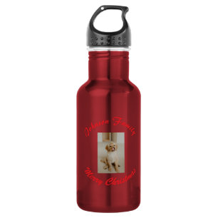 Botella De Agua feliz navidad apellido familia roja mascota foto a