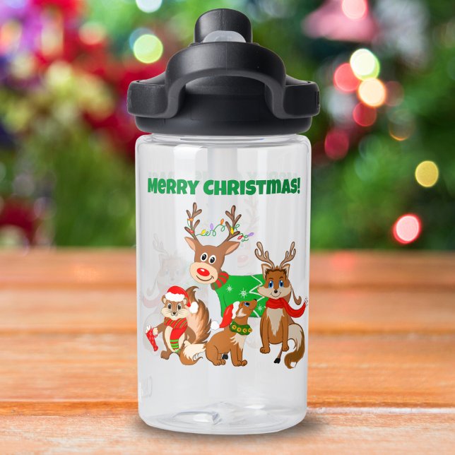 Botella De Agua Feliz Navidad! Cervantes, zorros y chipmunk (Merry Christmas! Stay cheerful with our festive kid's water bottle.)