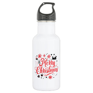Botella De Agua Feliz Navidad Diseño moderno Blanco y rojo