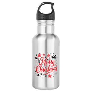 Botella De Agua Feliz Navidad Diseño moderno   Blanco y rojo