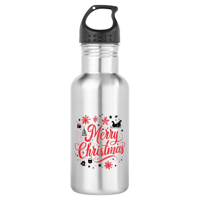 Botella De Agua Feliz Navidad Diseño moderno | Blanco y rojo (Anverso)