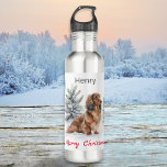 Botella De Agua Feliz Navidad, haitido perro de Dachshund en la ni<br><div class="desc">Disfrute de magia de invierno con esta encantadora botella de agua con temática doxie. La botella reutilizable cuenta con un ilustracion acuarela de un adorable dachshund de cabello largo, en un hermoso paraje invernal de nieve y árboles verdes. El saludo 'Feliz Navidad' aparece debajo de la foto del perro salchicha,...</div>