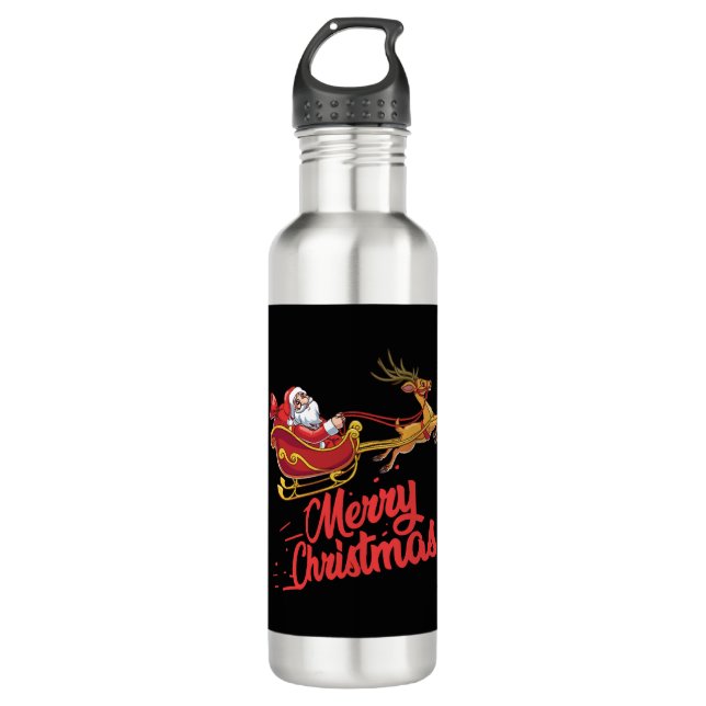 Botella De Agua Feliz Navidad Hombres Mujeres A Camisetas. (Anverso)