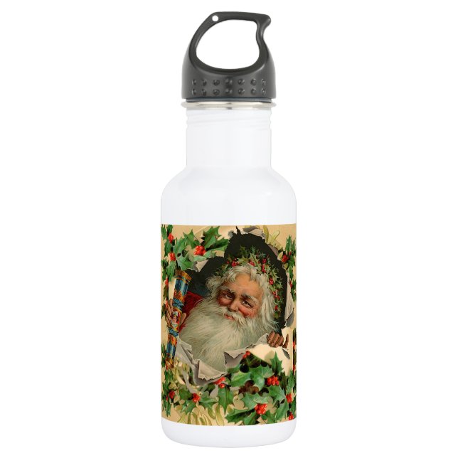 Botella De Agua Feliz Navidad Santa Claus Clásico antiguo (Anverso)
