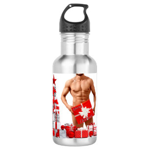 Botella De Agua Feliz Navidad SlipperyJoe regalo rojo blanco plata