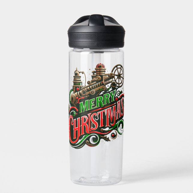 Botella De Agua Feliz Navidad steampunk (Delante)