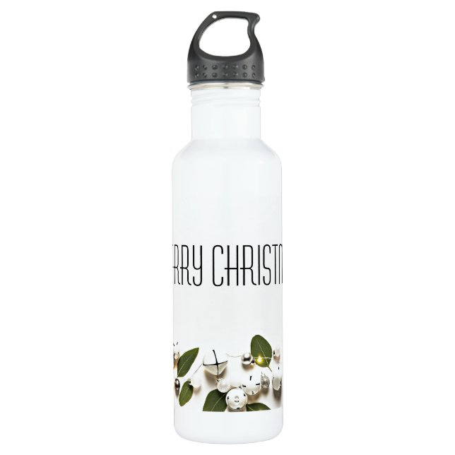Botella De Agua Feliz Navidad White Bells Diseño moderno (Anverso)