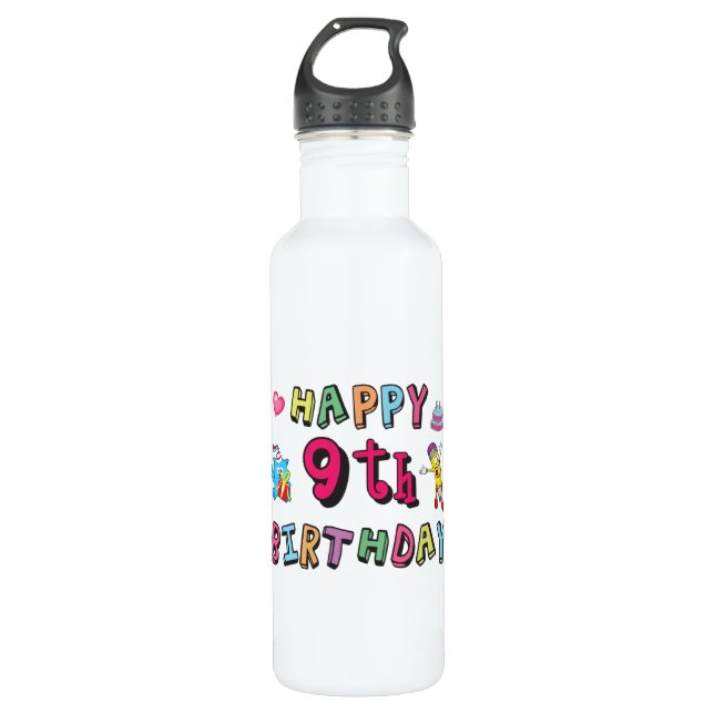 Botella De Agua Feliz noveno cumpleaños para niños de 9 años B-day (Anverso)