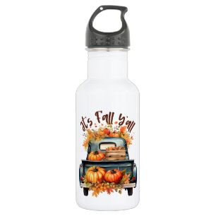 Botella De Agua Feliz otoño - Camión rústico con calabazas