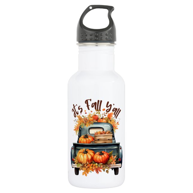 Botella De Agua Feliz otoño - Camión rústico con calabazas (Anverso)