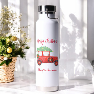 Botella De Agua Festividad blanca del Camión Rojo navidades