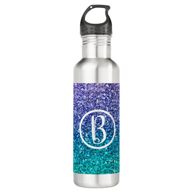 Botella De Agua Fiesta Brillante Lavanda Púrpura y Aqua Verde (Anverso)