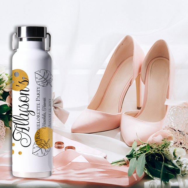 Botella De Agua Fiesta de Despedida Tropical Monstera Gold Dots (Subido por el creador)