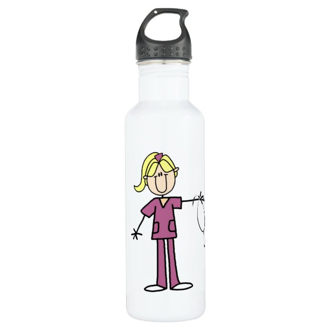 Botella De Agua Figura femenina rubia enfermera del palillo (Anverso)