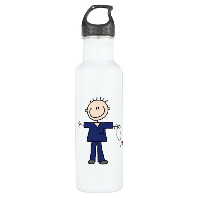 Botella De Agua Figura masculina enfermera - azul del palillo (Anverso)
