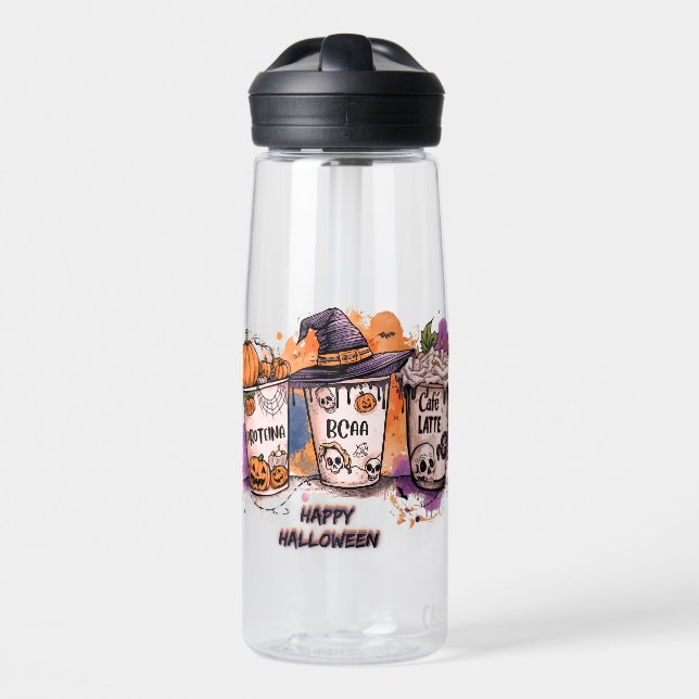 Botella De Agua Fitness Halloween 🎃Protein, BCAA & Café Latte  (Delante)