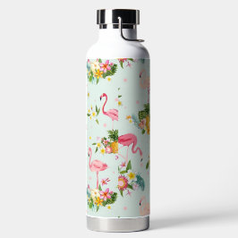 Botella De Agua Flamenco Rosa Tropical y Patrón Floral