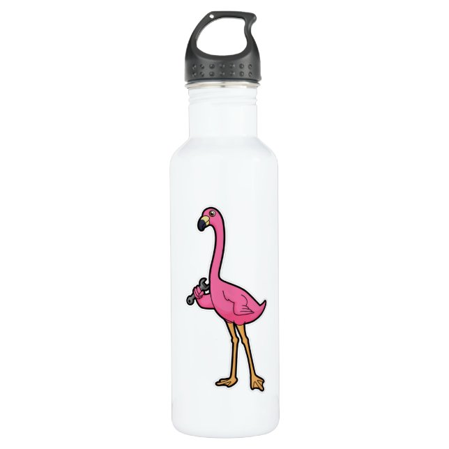 Botella De Agua Flamingo como mecánico con llave (Anverso)