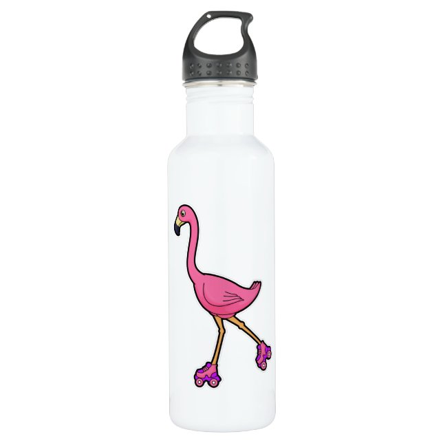 Botella De Agua Flamingo como patinador con patines (Anverso)